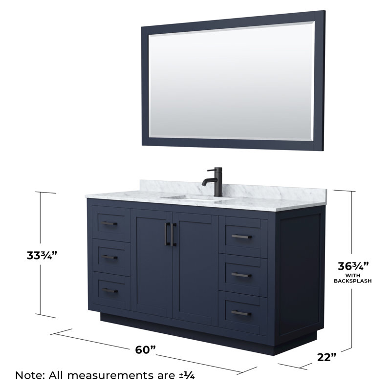 Miranda 60" Freestanding Single Bathroom Vanity with Marble Top with 58" Mirror, Matte Black, Dark Blue