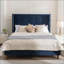 Base de lit tapissier grand format en velours bleu - tête de lit à oreilles capitonnée de 54 po, aucun sommier requis-1609281054-1609281052