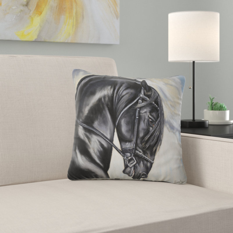Cheval frison - coussin à imprimé animal, 16 po x 1 po, Coussin décoratif