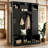 All-In-One Black Entryway Storage Unit: Arched Storage Bench With 7 Hooks And Adjustable Shelving In Side Cabinets-1386876386