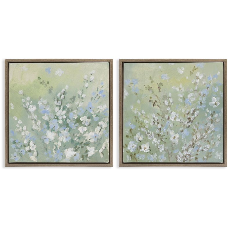 Ensemble de 2 toiles flottantes encadrées dorées Wispy Willows Blooms par Lanie Loreth, Cadre flottant orme Montalcino