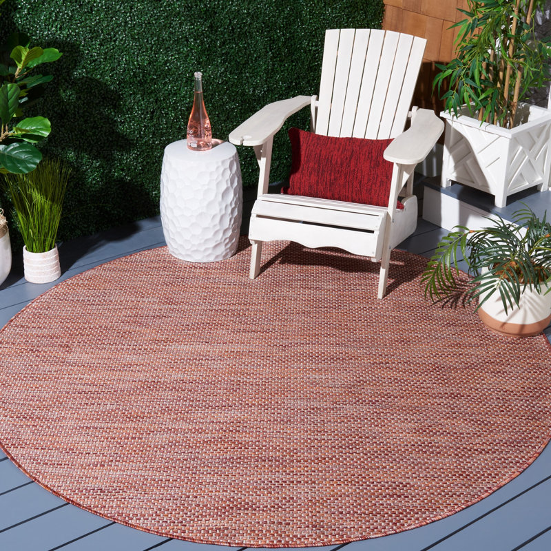 Tapis intérieur / extérieur rouge / beige Castlebourne, Rond 6 pi 7 po