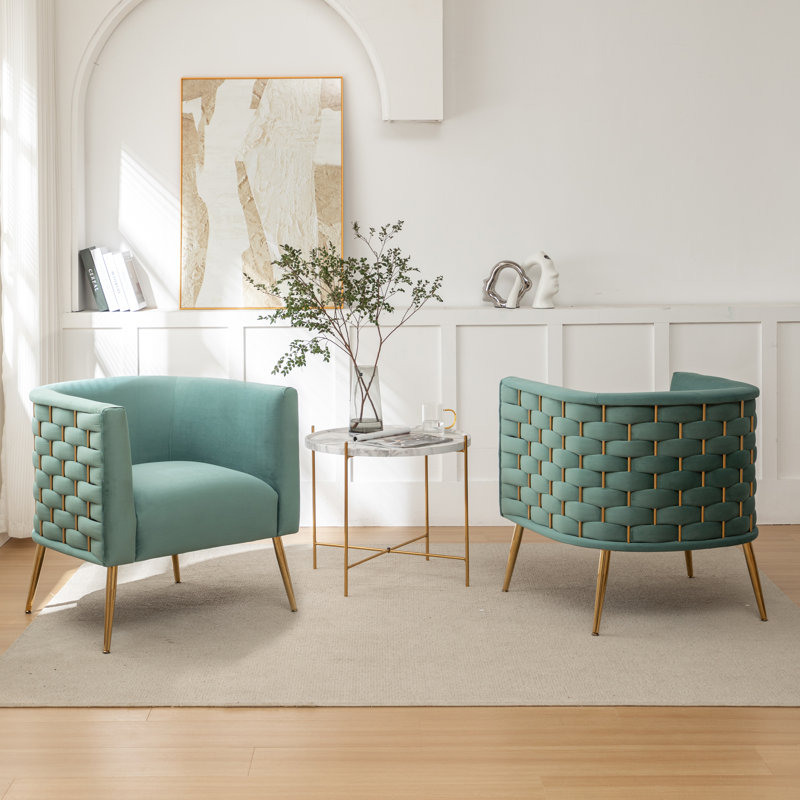 Cristen Velvet Barrel Chair, Green Velvet, 2