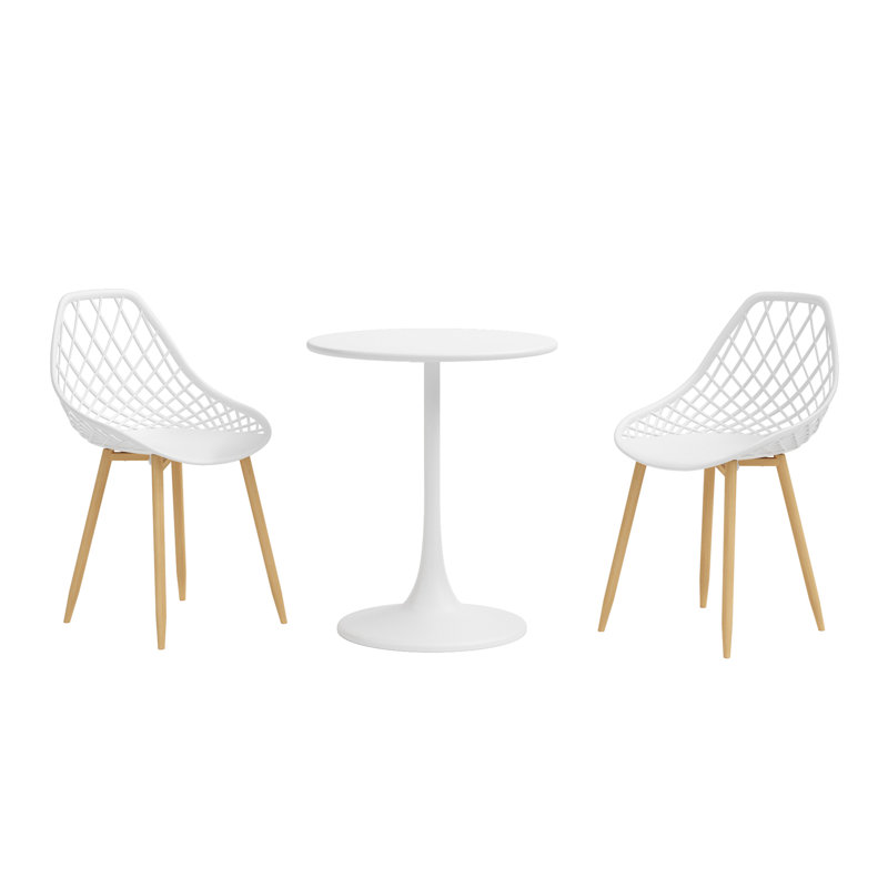 Table de salle à manger ronde de 24 po pour l'intérieur ou le patio avec plateau en acier et chaises pi, Blanc