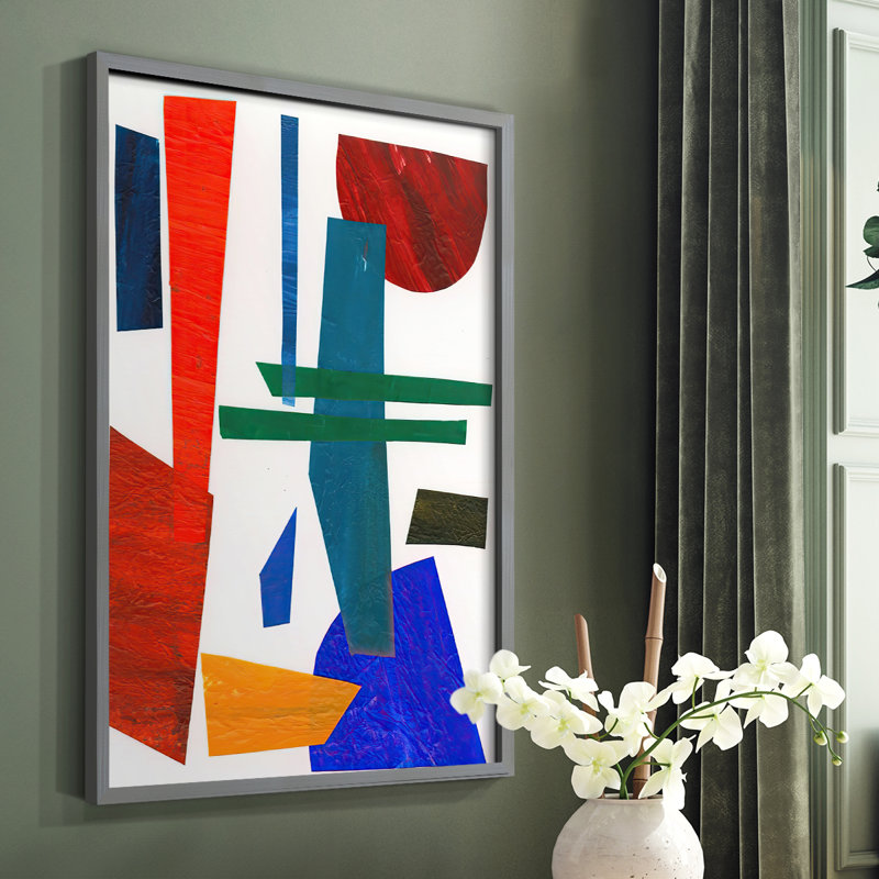 «Colorful Shapes IV», reproduction encadrée - bois massif, Gris, H 10 po x l 8 po