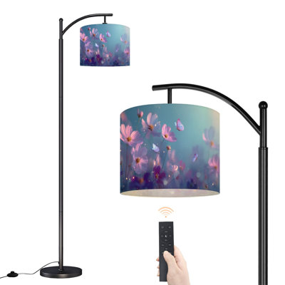  Lampe sur pied à arc Arc à papillons magiques en fleurs pastels doux Grand lampadaire moderne à DEL Abat-jour réglable en lin 3 températures de couleur