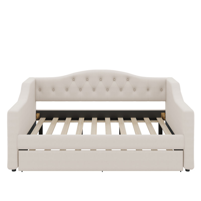 Lit de jour double TG avec ceinture et lit gigogne, Beige