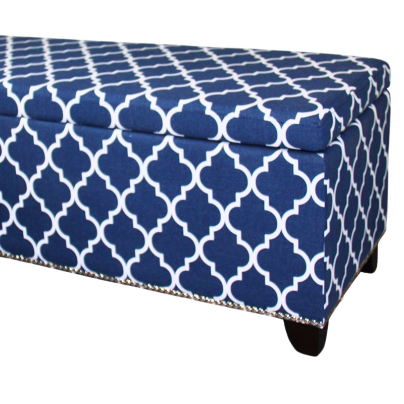 Blue Moroccan Stripes 18" Tall Storage Bench With 42" Long Seat, Height From Seat To Floor, 39" And 14 - Inch Wide 2.5"X2.5"X3.5" Legs