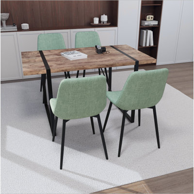 Ensemble de table de salle à manger en bois aggloméré de 55 po avec ensemble de 4 pièces, ensemble de table de salle à manger en bois médiéval, base rectangulaire en métal, table de salle à manger et chaise en suède