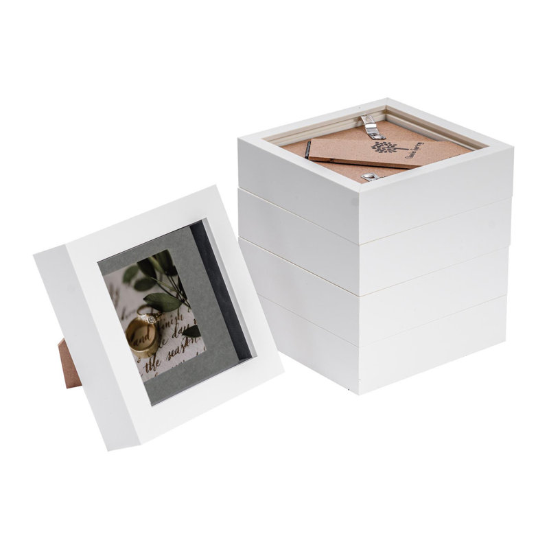 Bevelled Shadow Box Picture Frame with Mat, 12.5cm H x 12.5cm W x 3.5cm D, White/Grey