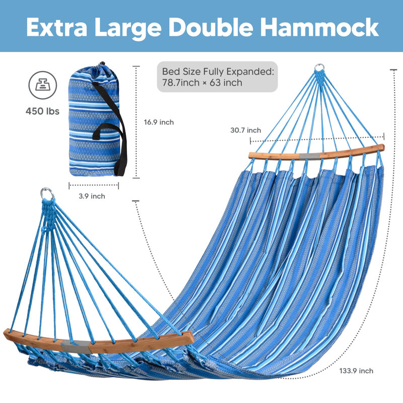 Hamacs doubles avec barre d'écartement incurvée, Bleu
