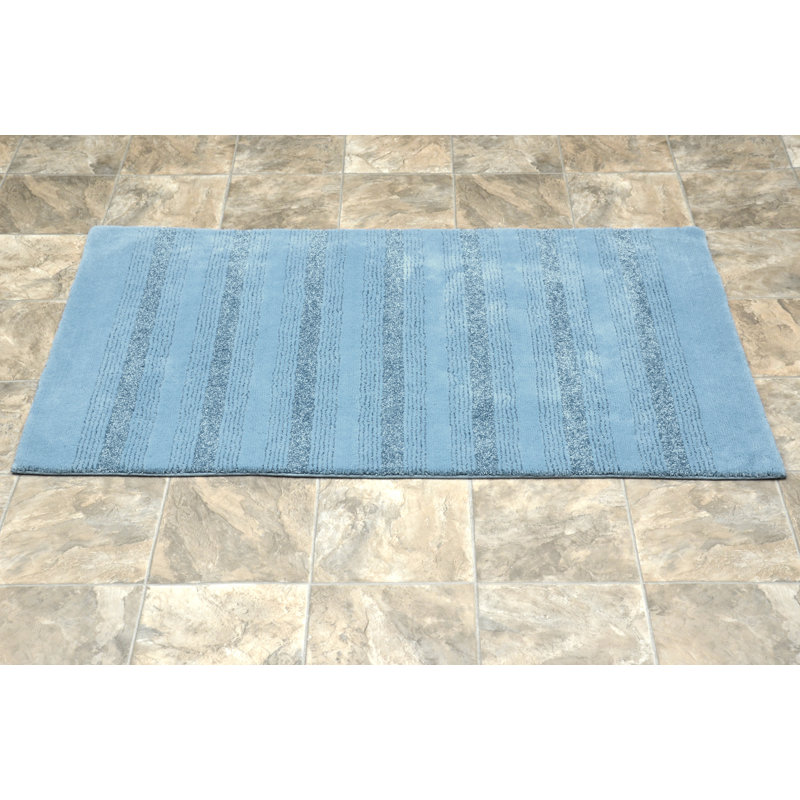 Maaza Rectangle Nylon Non-Slip Striped Bath Rug, Basin Blue, 24"W x 40"L