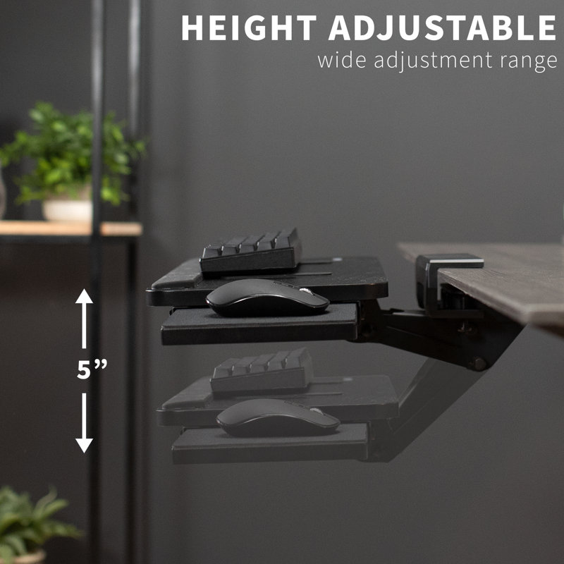 Extra Large Black Adjustable Keyboard Tray with Slide-Out Mouse Platform