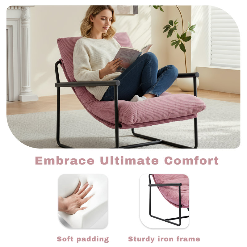 Pair Of Contemporary Corduroy Fabric Accent Chairs With Durable Metal Base, Pink