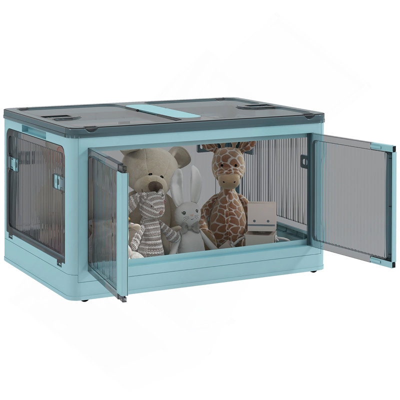 Stackable Storage Bins With Lids, Wheels, And Collapsible, Blue