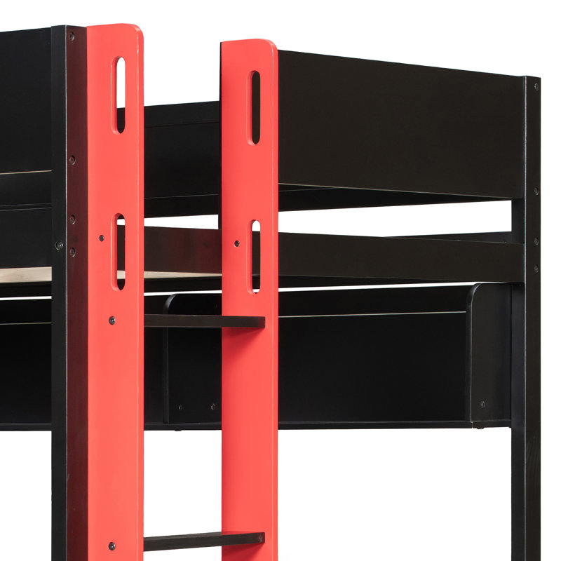 Lit mezzanine pour enfants avec bureau Nexus, garde-robe et tiroirs de rangement, Lit double, Red