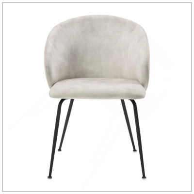 Ensemble de 2 chaises d'appoint en tissu de velours beige avec pieds en métal noir et mobilier de maison moderne