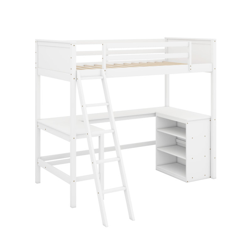 Lit mezzanine simple avec tablettes et bureau