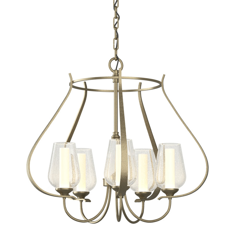Flora 5 - Light Shaded Geometric Chandelier, Opal and Seeded Glass, Soft Gold