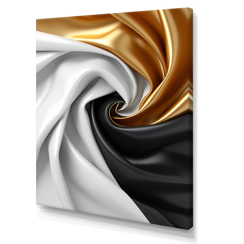 Liquide, spirale abstraite, or, noir et blanc - formes abstraites sur toile, H 32 po x l 24 po x P 1 po, Toile tendue