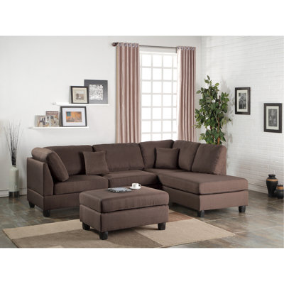 Canapé modulaire réversible et repose-pieds 3 pièces couleur chocolat