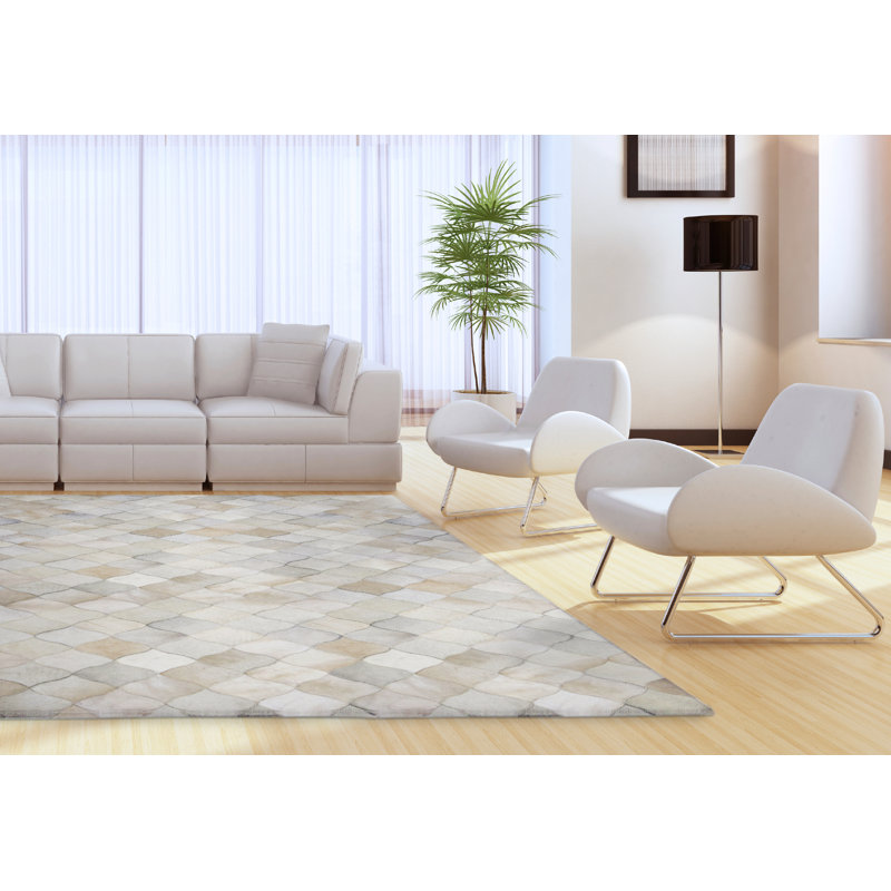 Area Cowhide Geometric Area Rug in Cream, Rectangle 8' x 10'