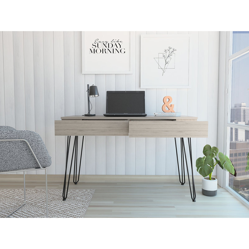 Bureau d'écriture à 2 tiroirs, Gris clair