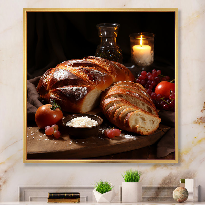 Judaïsme Challah Traditional Feast I sur impression sur toile, H 30 po x l 30 po x P 1 po, Cadre flottant doré