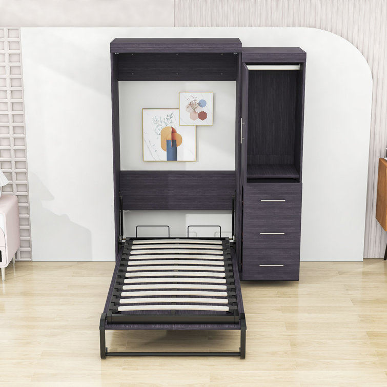 Modern Murphy Bed, Full Size Murphy Bed with 3 Storage Drawers and  Wardrobe, can be Folded into a Cabinet, Metal Full Platform Bed Frame for  Kids
