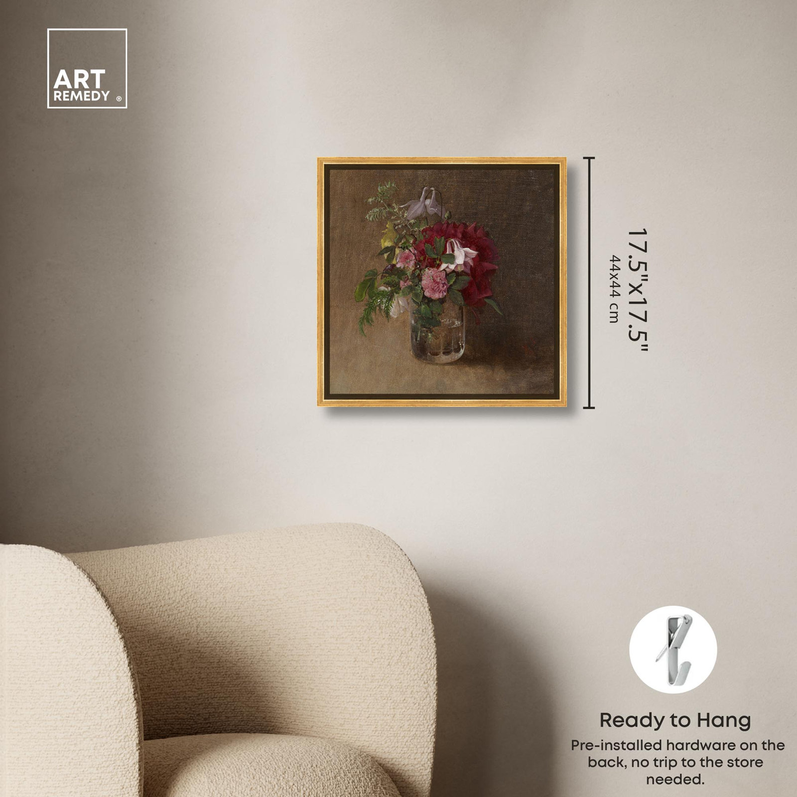 Flowers in Vases "Flowers in a Glass" Print, Gold Framed, 17" H x 17" W