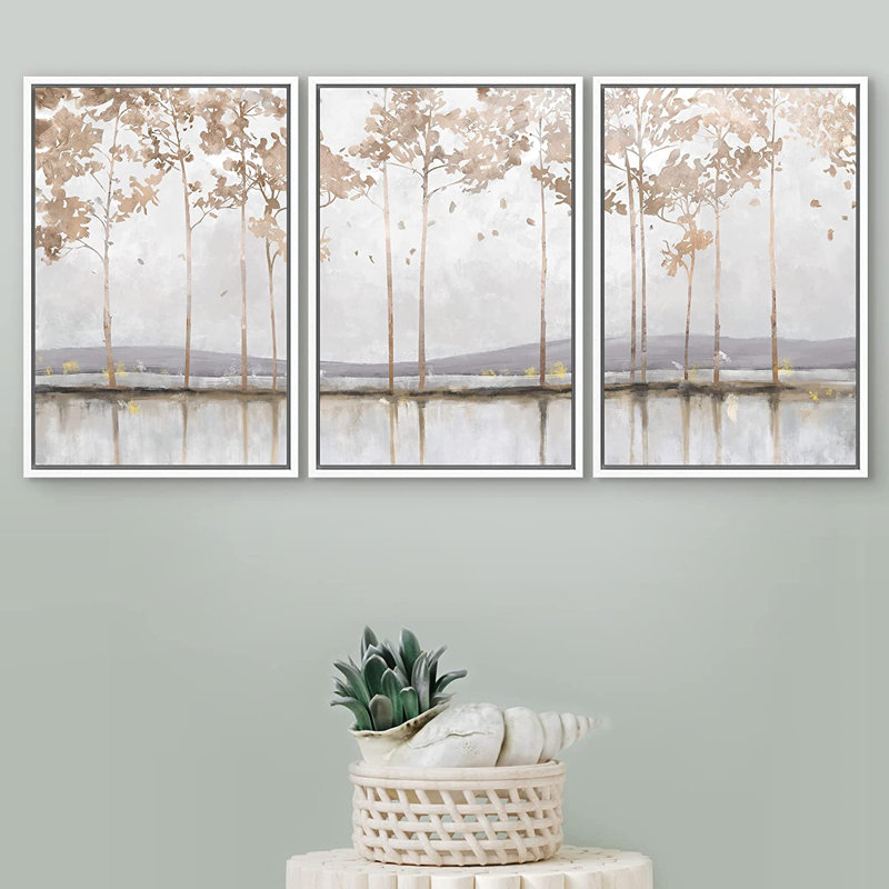 Ensemble de 3 reproductions sur toile, H 36 po x l 72 po x P 1,5 po, Blanc