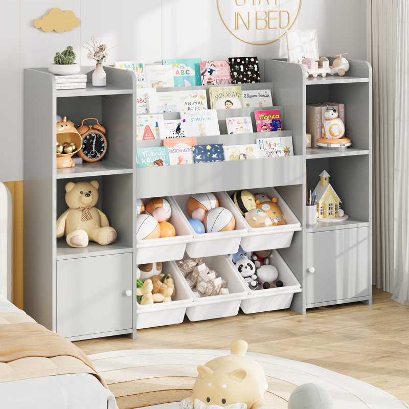 Bibliothèque pour enfants 47,2 "avec 6 casiers de rangement, Gris