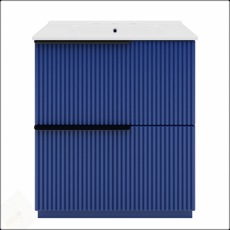 Meuble-lavabo autoportant de 30 pouces avec lavabo en céramique, tiroirs pleine extension et conception cannelée pour un rangement élégant