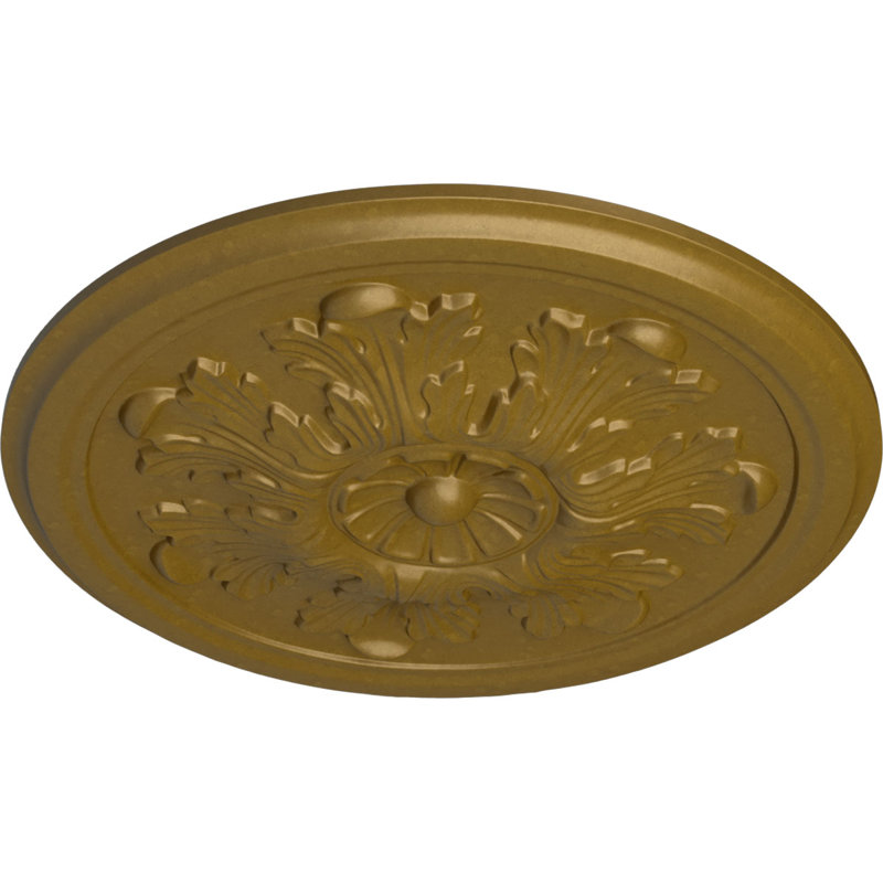 Médaillon de plafond en acanthe Endurathane Legacy, DE 12 3/4 po x P 7/8 po (convient aux auvents jusqu'à 3 1/2 po), finition dorée peinte à la main