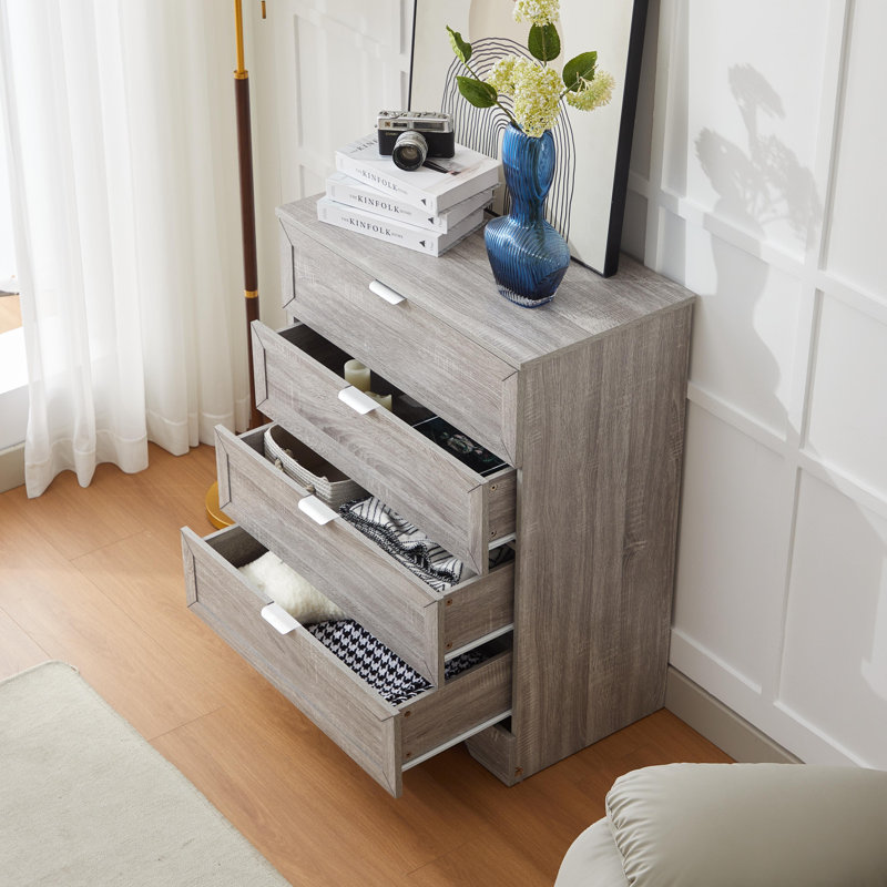 Accent Cabinet with 4 Drawers, Modern Accent Chests Large Wood Storage Cabinet Organizer, Wenge
