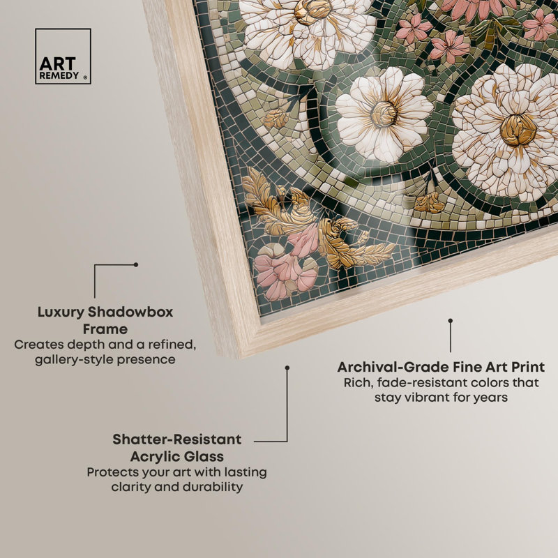 «Tilework Tendril II Bathroom Art Shadowbox» par Art Remedy, H 17 po x l 17 po, Crème, crème