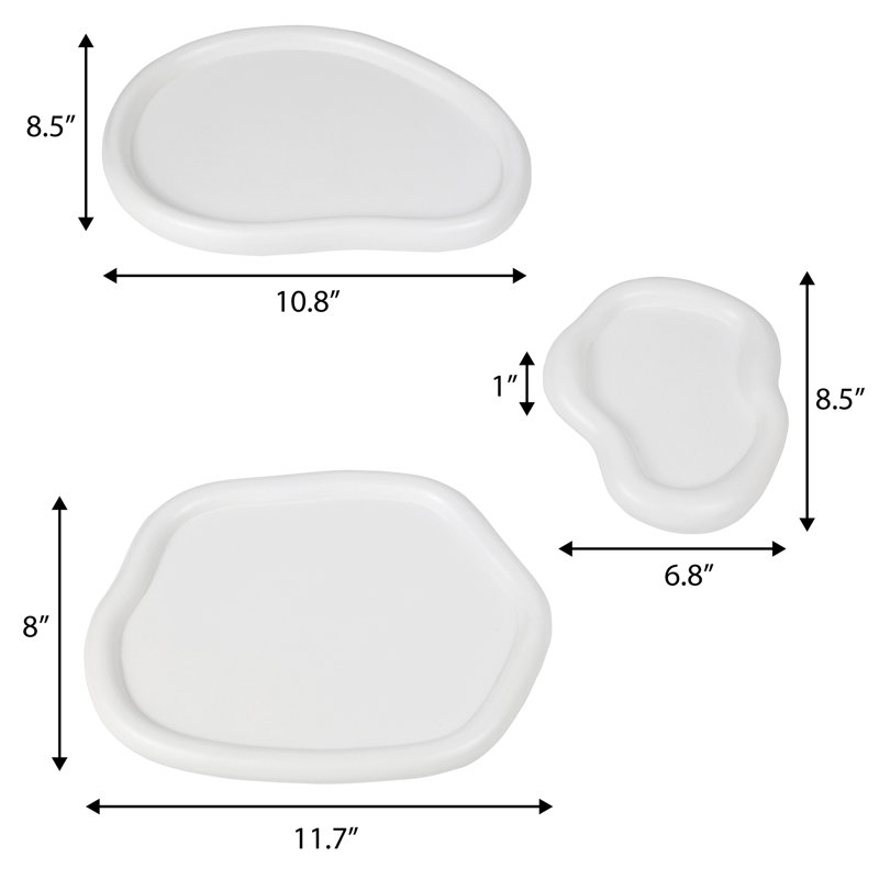 Grace Contemporary Concrete Decorative Cloud Jewelry Trays (Set of 3), White