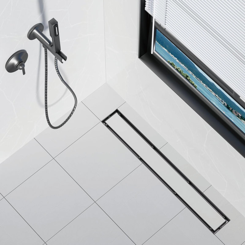 28 In. Stainless Steel Linear Shower Drain With Tile-In Pattern Surface, Matte Black