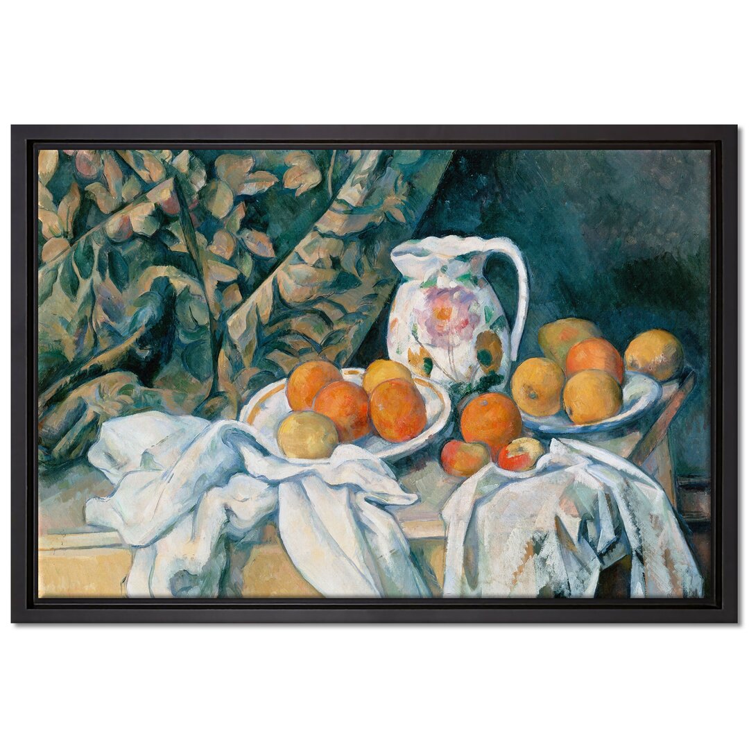 Gerahmtes Leinwandbild Still Life with Curtain von Paul Cezanne