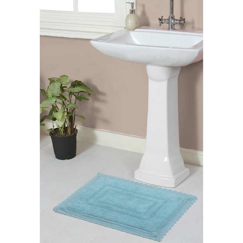Opulent Absorbent Cotton Soft Bath Rug, Aqua, 17" W x 24" L