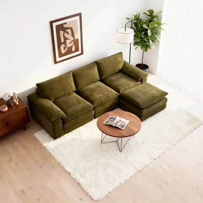 Canapé-lit modulaire en forme de L en chenille profonde avec repose-pieds mobile et coussins décoratifs