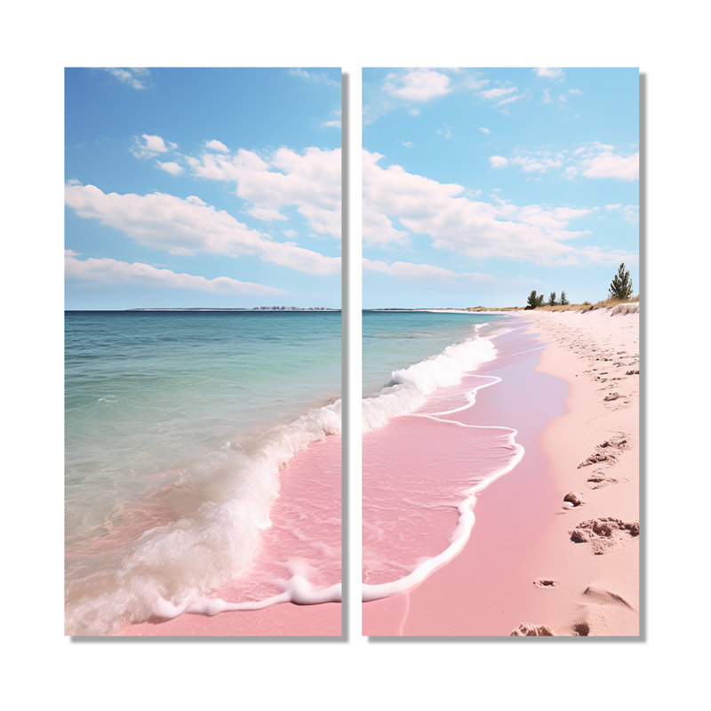«Pink Minimalisme Beach Landscape I - Large Coastal Beach», 2 panneaux, H 40 po x l 40 po, Toile tendue, Ne s’applique pas
