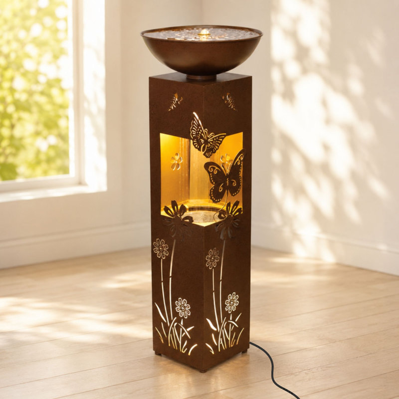 Fontaine florale et papillon illuminée H 36 po