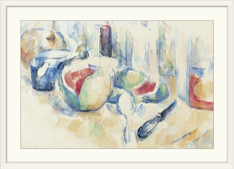 «Cezanne - Still Life with Fruit» par Paul Cezanne, reproduction d'art, Cadre blanc, H 32 po x l 44 po x P 1 po
