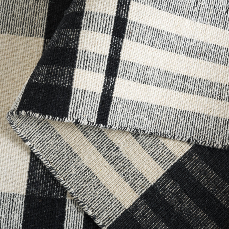 Kilim rayé 902 tissé à la main 80% laine; Tapis 20% coton écossais, Rectangulaire 8 pi x 10 pi