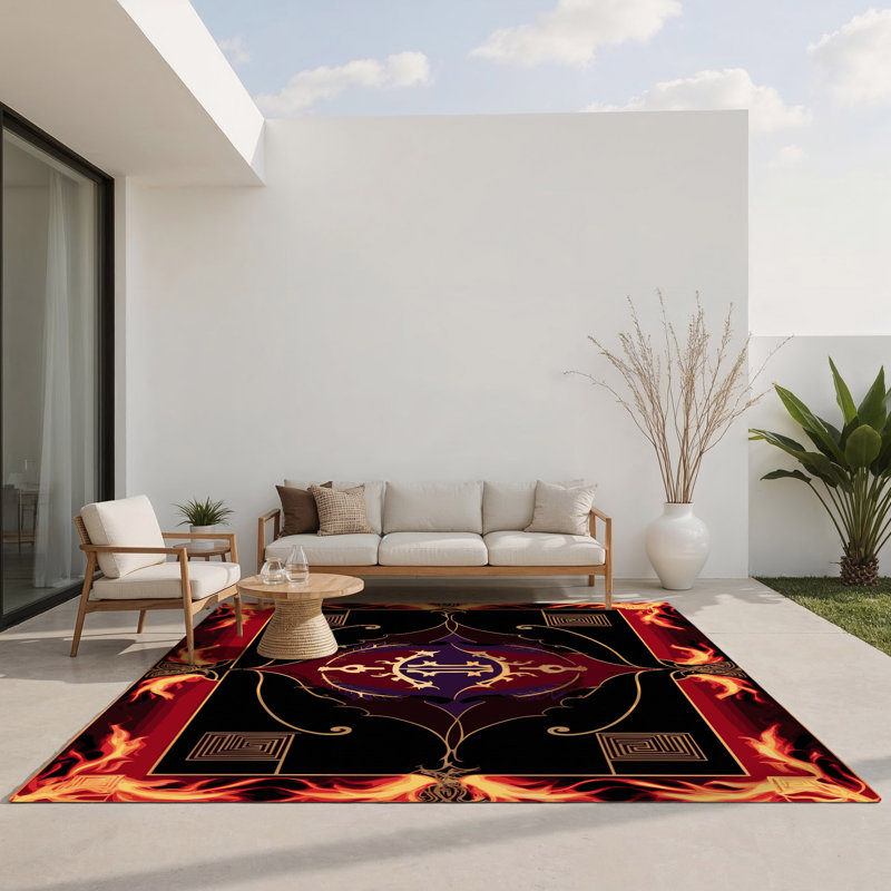 Tapis intérieur et extérieur Acanthus Crest, Rectangle 1 pi 6 po x 2 pi 6 po