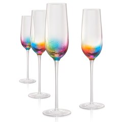 Ebros Gift Italian Set of 6 Beveled Champagne Wine Glasses With Infused Colorful  Stems