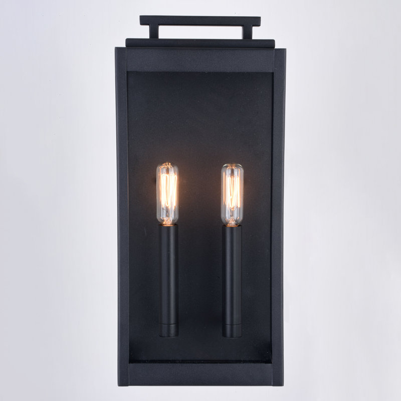 Catoctin 15.5 in. H 2-Light Textured Black Transitional Outdoor Wall Sconce made of Durable Metal, Clear Glass Shade, LED Compatible, Use for Exterior Porch Patio Front Door or Garage