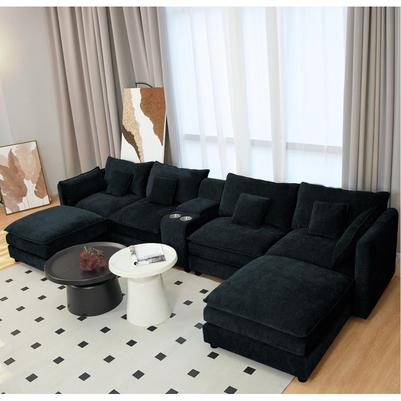 Canapé modulaire en U Boneless, Mélange de polyester noir