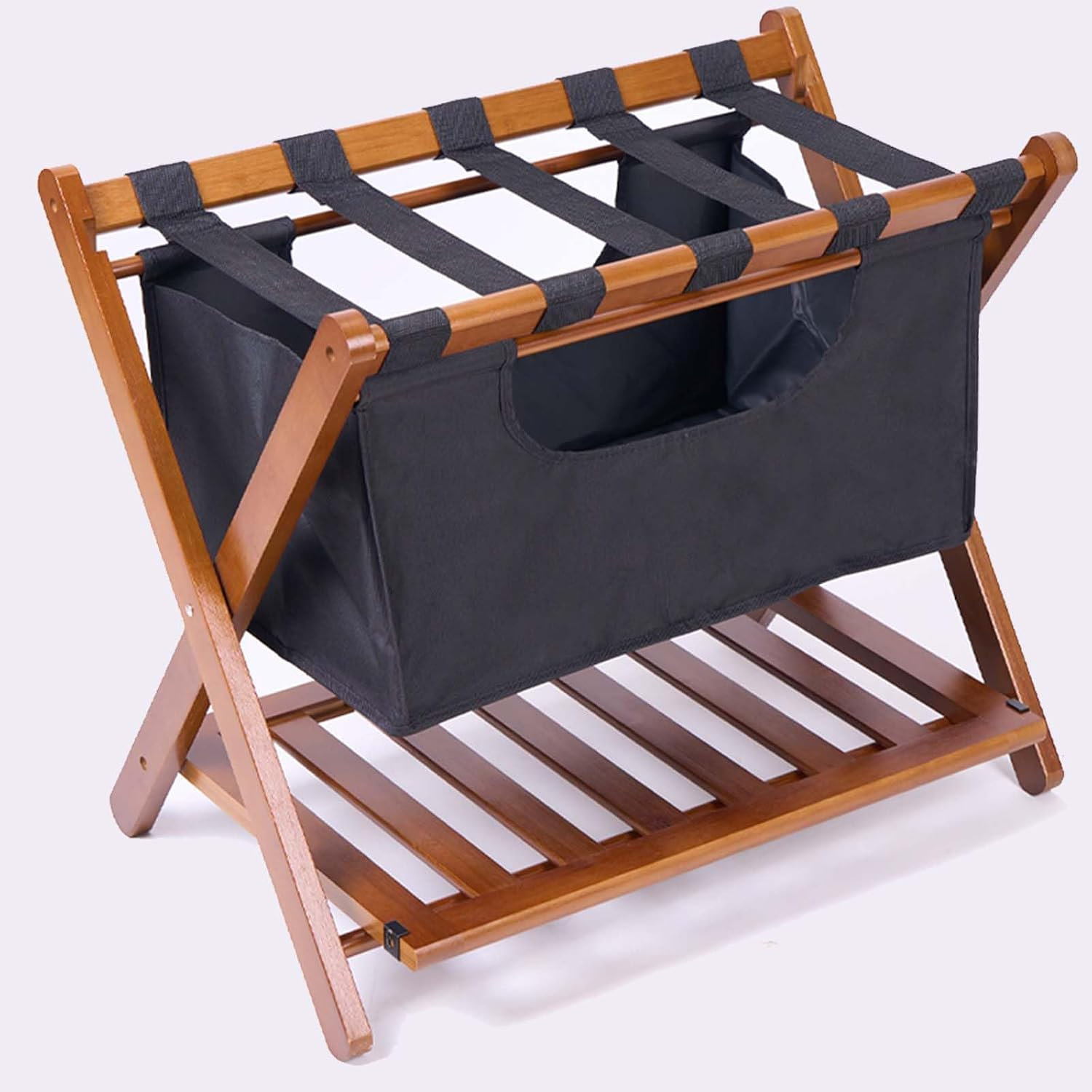 Support Valise Pliable Avec Rangement - Porte-Bagages Chambre D'Amis Hôtel (Noir)